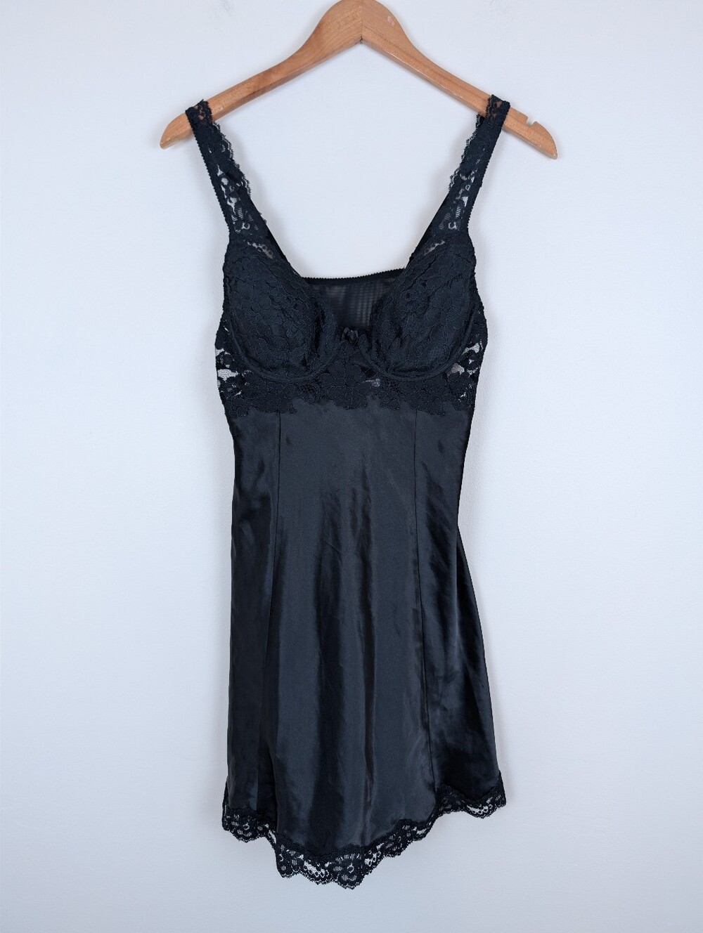 Victoria's Secret Black Satin Nightie with Lace Trim